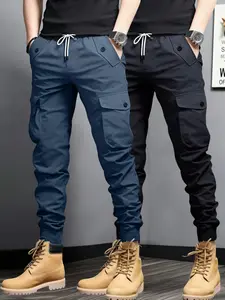 Pack of 2 or pack of 1 — men’s cargo pants with multiple pockets and drawstring cuffs, tapered tactical pants for outdoor everyday casual wear