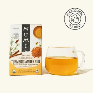 Numi Organic Turmeric Amber Sun Herbal Tea with Rooibos Cardamom Cinnamon & Sweet Honeybush Caffeine Free Plastic Free Tea Bags