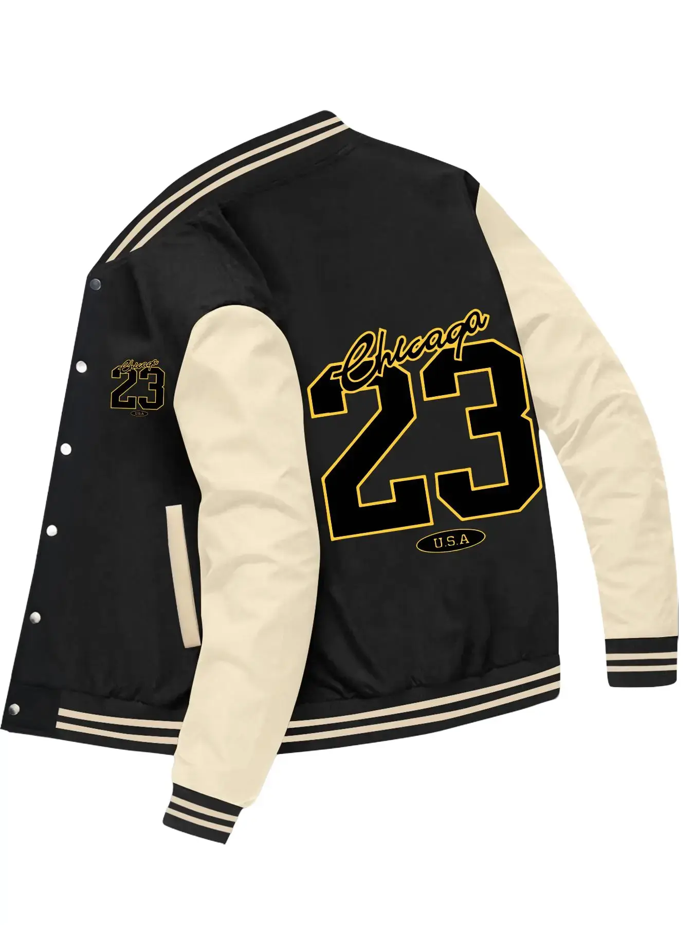 Men's American Style Geometric Letters Medium Length Fleece Baseball Jacket - Casual Long-Sleeve Round Neck, Comfortable Stretch Fabric, Kangaroo Pocket, Button Details, Machine Wash/Dry Clean Available | Men's Tops Jackets & Coats