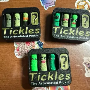 Tickles Pickle are quirky 3D printed pickle buddies full of silly charm! Use them as desk pals, gag gifts, or shelf décor. Handmade with love, not for eating—just for giggles. A crunchy splash of weird fun for your space!