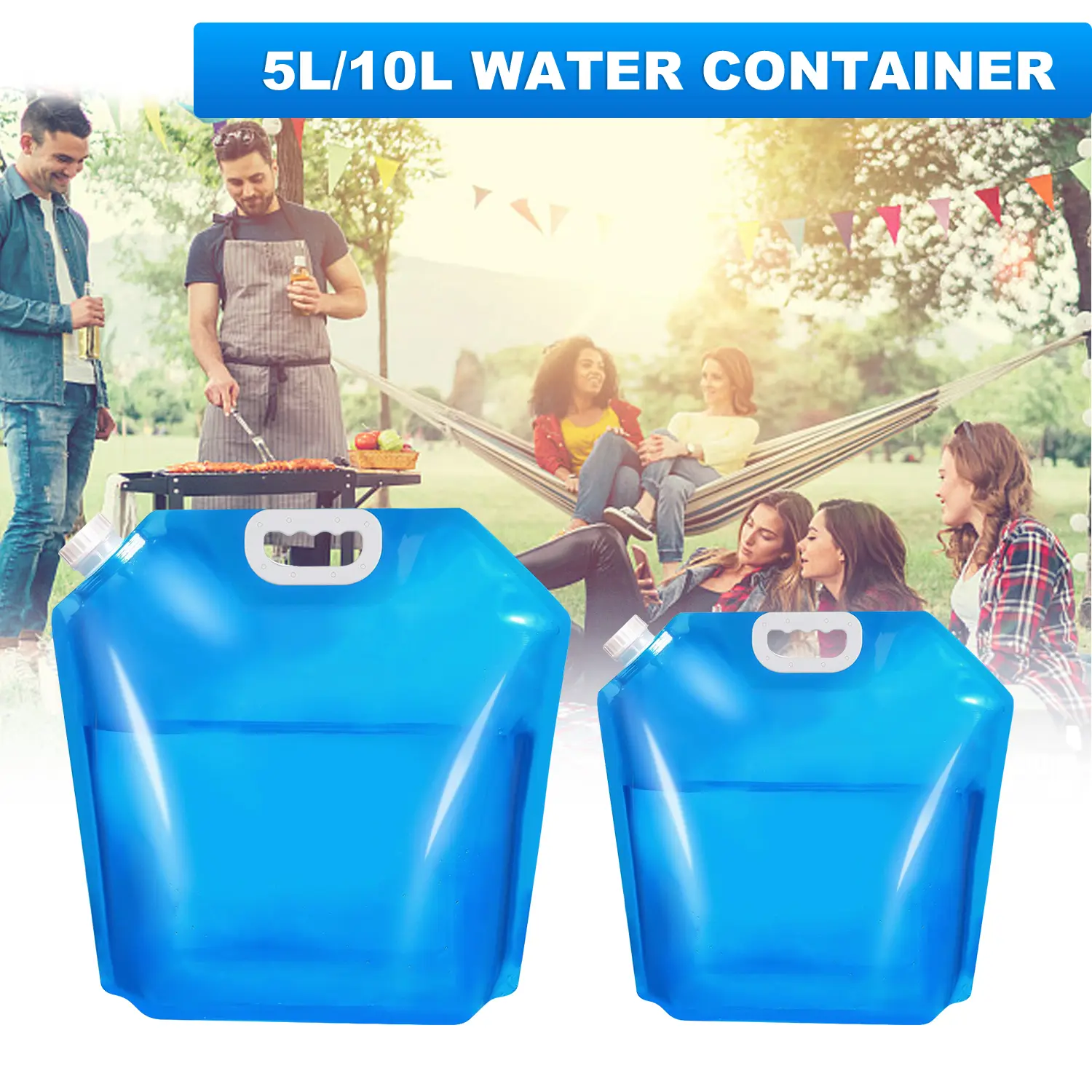 Collapsible Water Bag (5L/10L) - Portable Freezable Plastic Storage Container, Durable Leakproof Waterproof Design with Large Lid for Camping, Emergency Preparedness, Outdoor Sports, No Compact Foldable Shape