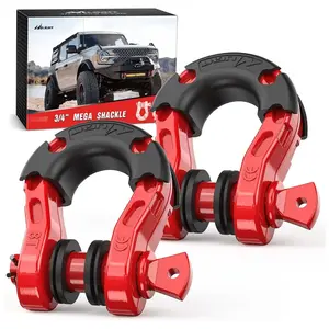 Nilight Drop Forged 3/4"-Size Mega D-Ring Shackles with 7/8"-Screw Pin, 68000LBS Capacity & Red Isolators (Pair) - Truck Tow Hooks, Car Parts, Safety Equipment, Hardware Tools