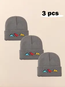 3pcs Baby Beanie Hat Set, Infant Newborn Toddler Winter Warm Knit Cap, Casual Letter Pattern, Fall & Winter Outdoor Accessories