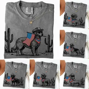 Comfort Colors Patriotic Dog Cowboy T-Shirt, 50+ Dog Breeds Western Design, USA Flag Dog Lover Shirt, 4th of July Independence Day Outfit, Unisex Casual Tee, Pepper Color - AL