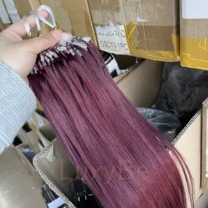 2025 NEW Fashionable Micro Loop Hair Extensions Human Hair,Color:99J Burgundy Hair Extensions Add Volume,30G,50Strands/Pack,Micro Ring Hair With Beads No Need Glue,12inch-22inch