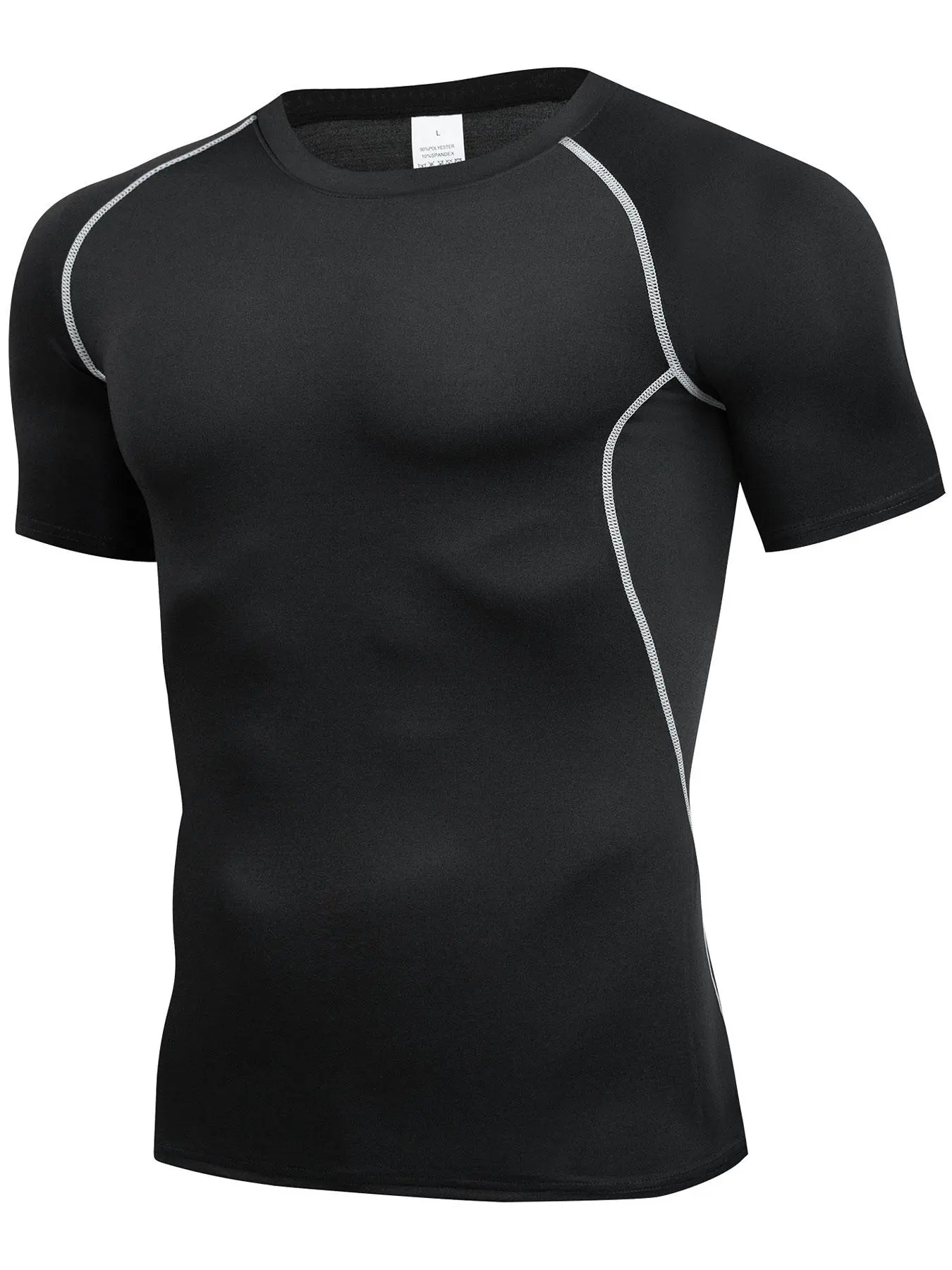 Men's Contrast Binding Round Neck Sports Tee, Quick Drying Breathable Fitness Apparel Fitness Shirts T-shirt For Outdoor Running Gym Workout, Casual Sporty Top For Summer