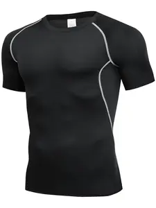 Men's Contrast Binding Round Neck Sports Tee, Quick Drying Breathable T-shirt For Outdoor Running Gym Workout, Casual Sporty Top For Summer