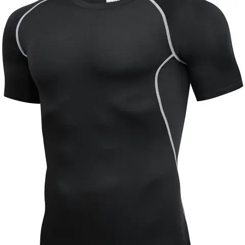 Men's Contrast Binding Round Neck Sports Tee Activewear T Shirt, Quick Drying Breathable Fitness Apparel Fitness Shirts T-shirt For Outdoor Running Gym Workout, Casual Sporty Top For Summer