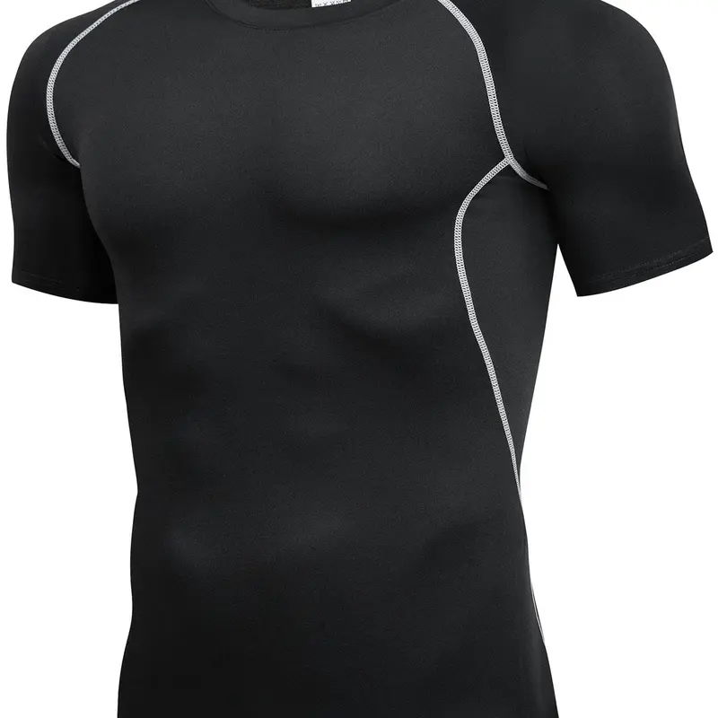 Men's Contrast Binding Round Neck Sports Tee Activewear T Shirt, Quick Drying Breathable Fitness Apparel Fitness Shirts T-shirt For Outdoor Running Gym Workout, Casual Sporty Top For Summer