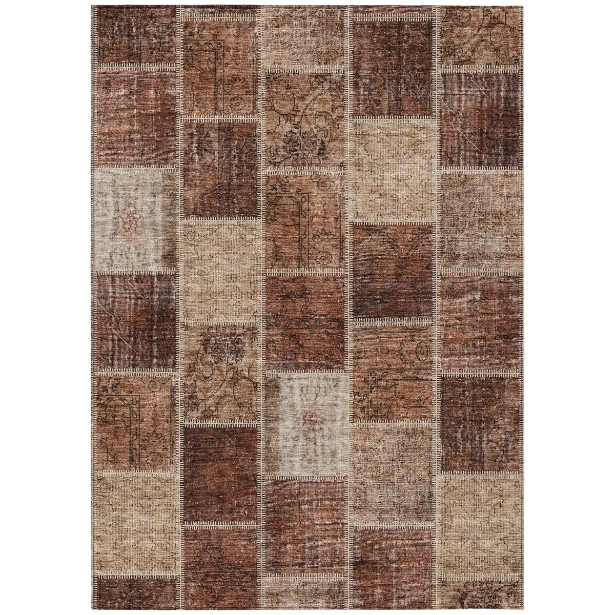 HomeRoots 586324 3 x 5 ft. Patchwork Washable Indoor & Outdoor Rectangle Area Rug, Orange, Copper & Beige