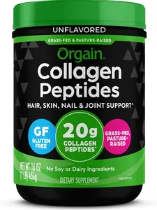 Orgain Hydrolyzed Collagen Peptides Powder For Women & Men, 20g Grass Fed Collagen, Unflavored - Hair, Skin, Nail, & Joint Support Supplement, Paleo & Keto, Non-GMO, Type I and III, 1lb