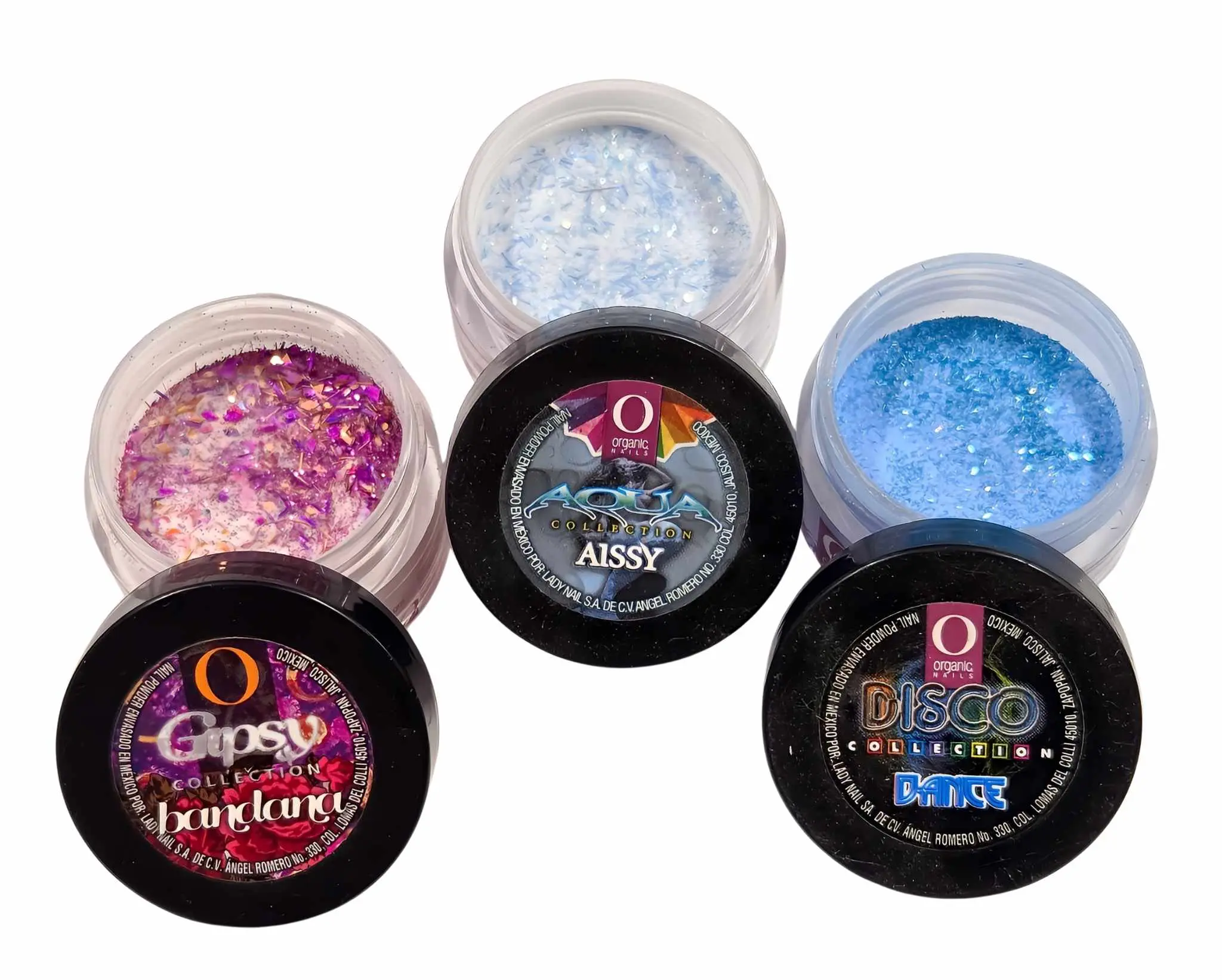 Organic Nails Acrylic Polymer Powder 3-Pack, Disco Colors, Gipsy Aissy Collections, Nail Art Decoration for All Skill Levels, Three-Pack