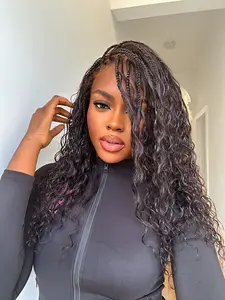 Raina - 22" Bora Bora Human Hair Wet & Wavy Curls Pre Bleached Swiss HD Full Lace Boho Braided Wig