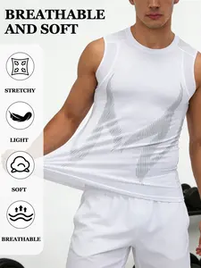 3pcs Printed Tight-Fitting Sports Quick-Dry Vest, Breathable Mesh Shoulder Cut-Out, Comfortable for Basketball, Exercise, Running