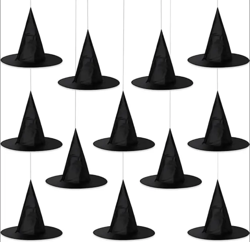 12PCS Halloween Witch Hats, Thickened Black Hanging Witch Hat for Halloween Party Decoration, Wizard Costume Accessory for Women Kids