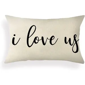 Farmhouse Pillowcase Covers with I Love Us Quotes 12" x 20" Lumbar Pillowcase Covers Home Decorative Linen Cushion Case for Sofa Couch Housewarming Gifts Family Room Décor