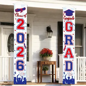 Graduation Decorations 2026 Porch Banner, Decorative Banner, Class of 2026 and Blue Congrats Grad, Door & Porch Party Supplies