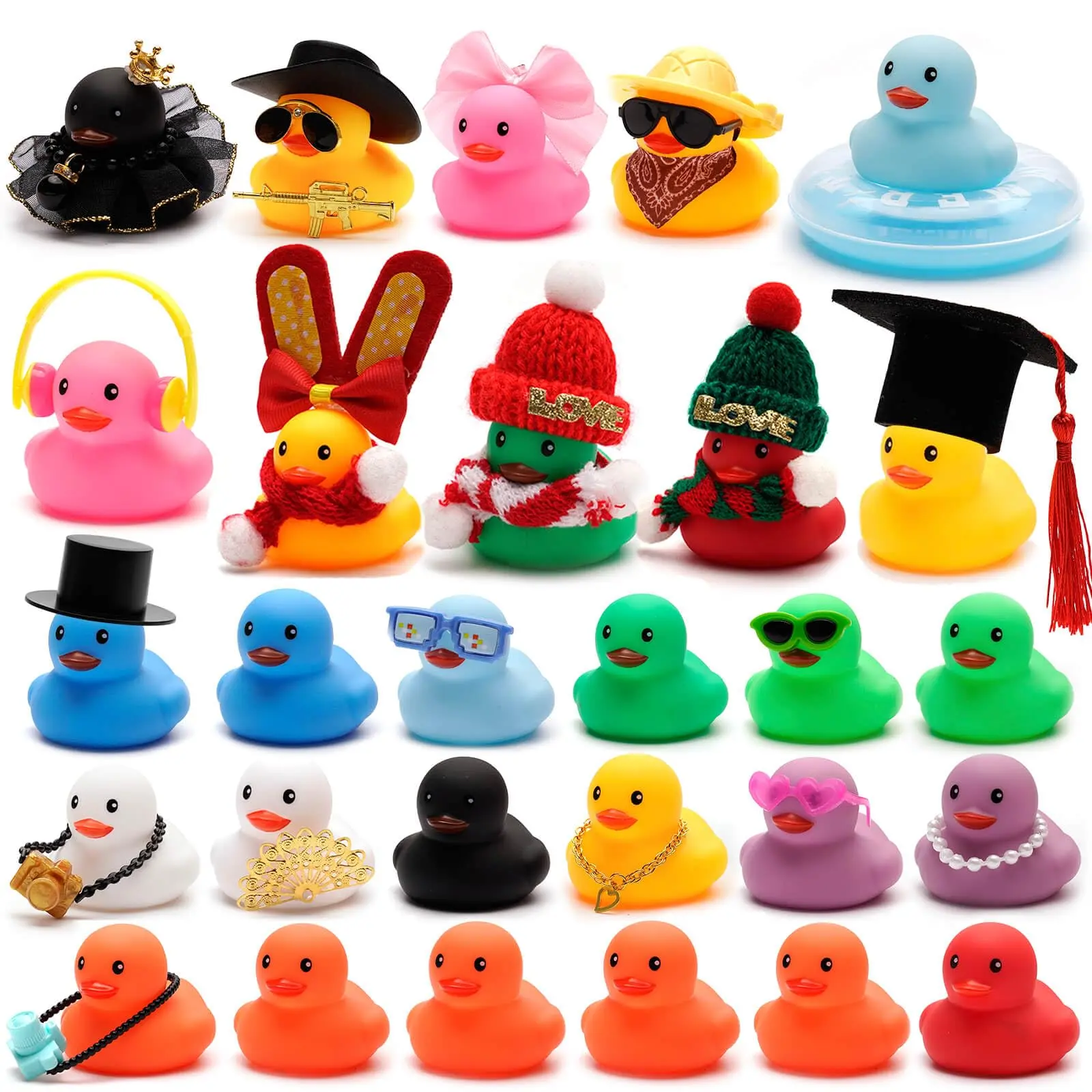 Christmas Funny Toy, 28 Rubber Ducks with 28 Different Accessories, Mini Colorful Jeep Ducks for Ducking, Mini Rubber Ducks in Bulk, Funny Small Duckies, Bath Toys for Christmas Party Birthday Favors Baby Shower Cruise