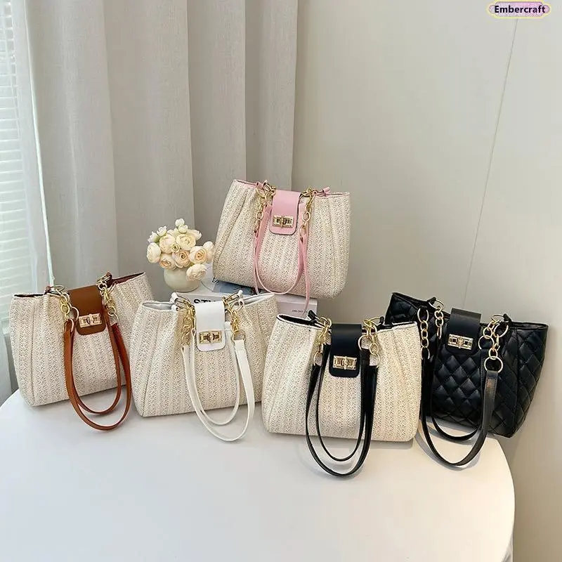 Women's 2026 Handwoven Straw Shoulder Bag - Large Capacity Stylish Commuter Tote with Wide Strap, Durable Everyday Shoulder Handbag, Crossbody Purse for Daily Use, Travel, Handwoven Shoulder Bag