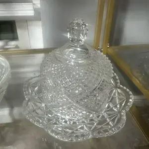 Glass Crystal Butter Cheese Dish & Dome Cover
