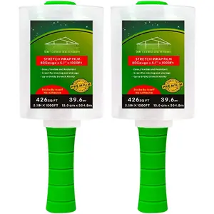 2-Pack Industrial Mini Clear Stretch Wrap Film 80 Gauge 5.1" 1000ft for Pallet Wrap with Plastic Handle,Durable Self-Adhering Packing,Moving,Packaging,Heavy Duty Shrink Film