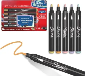 Sharpie Creative Markers, Earth Tones, Celestial Skies, Water-Based Acrylic, Bullet Tip, Assorted Colors, 5 Count – Arts & Crafts; Works on Paper, Metal, Wood, Ceramic, Glass, Rock, Canvas