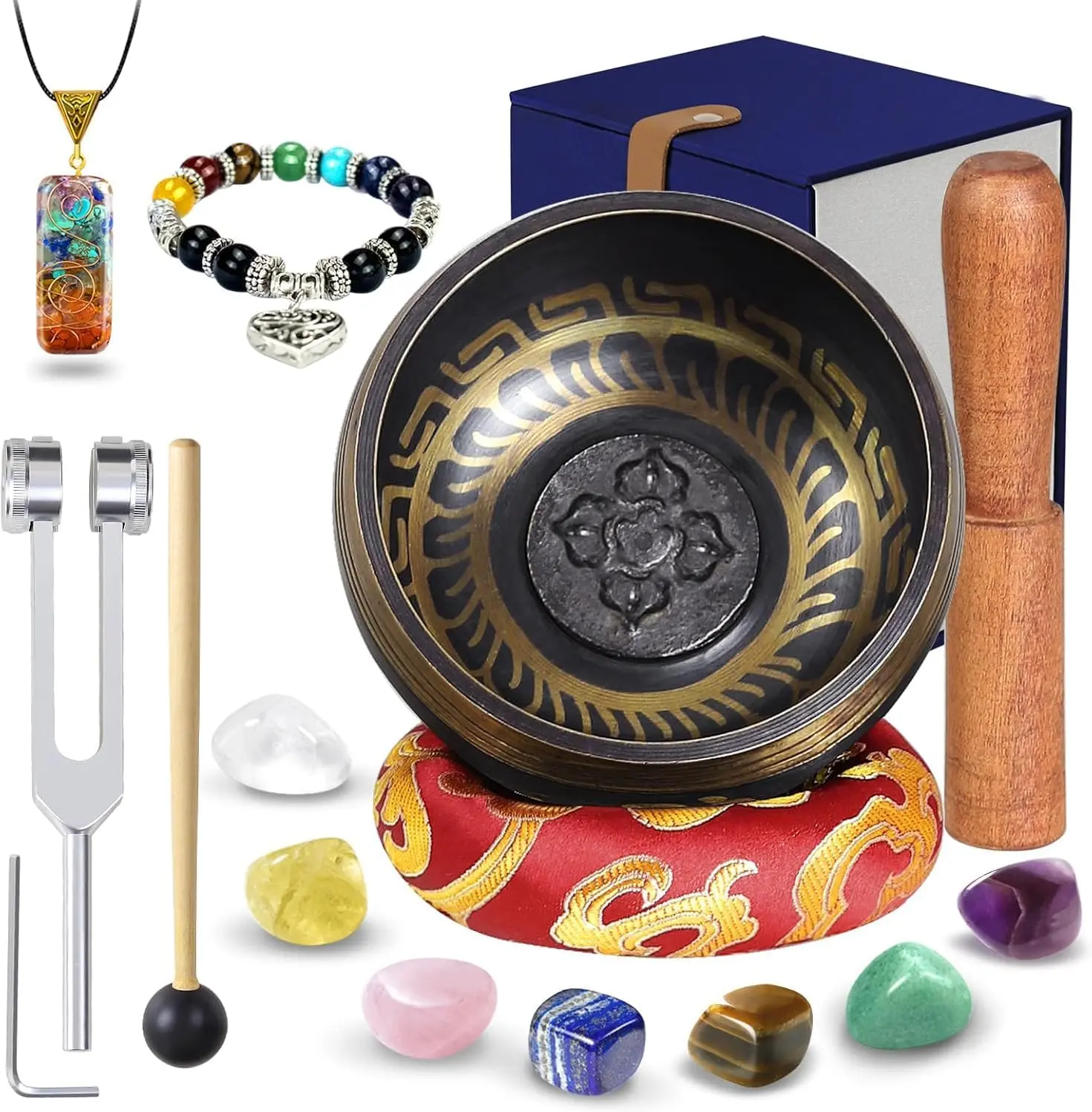 Tibetan Singing Bowl Set (16Pcs) - Pure Sound - 3.5 inch Brass Material - 100% Handmade - for Sound Healing, Chakra Balancing, Meditation, Mindfulness, Stress Relief Tools, Unique Spiritual Gifts