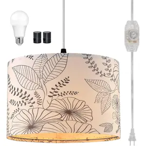 Plug in Pendant Light,  Light with Plug in Cord with Dimmable ,  Lamp with 15 ft Clear Cord, Pendant Lights Fixture for Bedroom Kitchen  (Bulb Included)