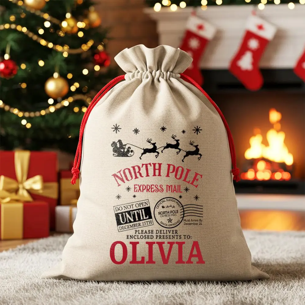 North Pole Express Mail Bag Personalized Santa Sack for Kids Christmas Gifts