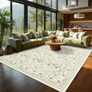 Vintage Floral Pattern Rug, Low-pile, Non-slip, Washable, Ultra-thin, Non-shedding, Foldable, for Bedrooms, Farmhouses, Restaurants, Apartments, Entryways, and Living Room Decoration