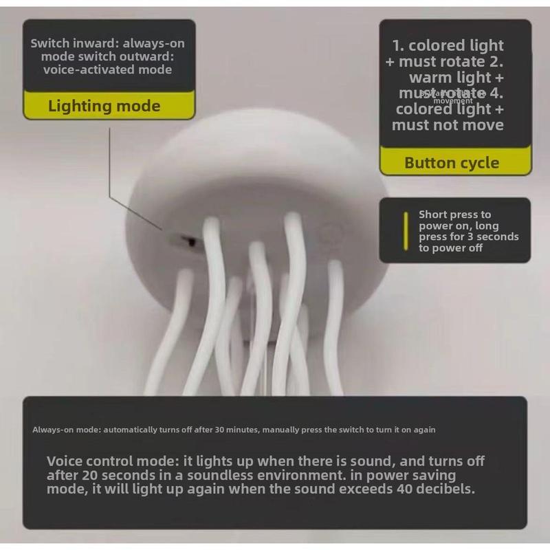 Jellyfish Design LED Lights for Bedroom, Voice-controlled Novelty Desk LED Light, USB Rechargeable RGB Color Changing Desktop Lamp, Cozy Lighting for Home Bedroom Living Room Decor, LED Lights, Modern Nighstand Lamps