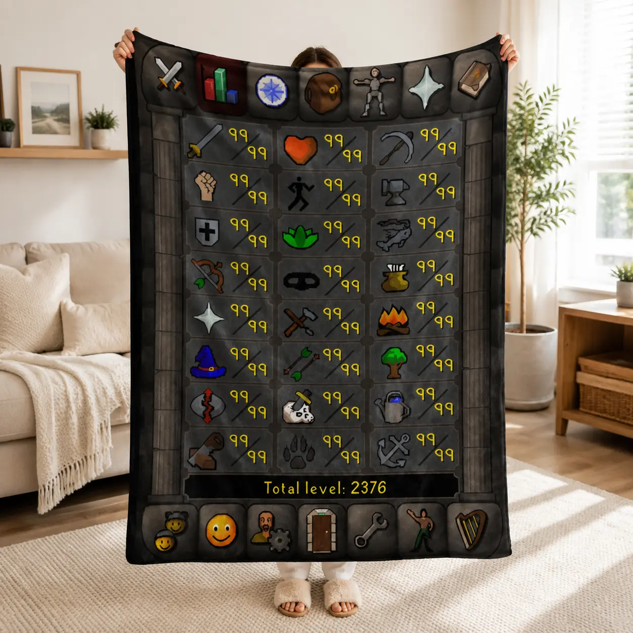 Pixel Gaming Blanket for Gamers, RPG Style Throw Blanket with Level Up Design, Cozy Soft Blanket for Bedroom Couch Gaming Room Decor