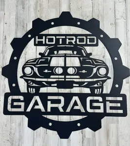 Hot Rod Garage Metal Sign with Classic Car Design and Bold Text for Automotive Enthusiasts