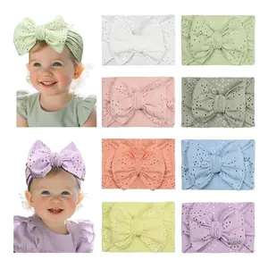 Turban Knotted Head Wraps, Hollow Breathable Hair Bow Headbands, Stretchy Hair bands for Newborn Infant Toddlers Girls (KX Hollow)