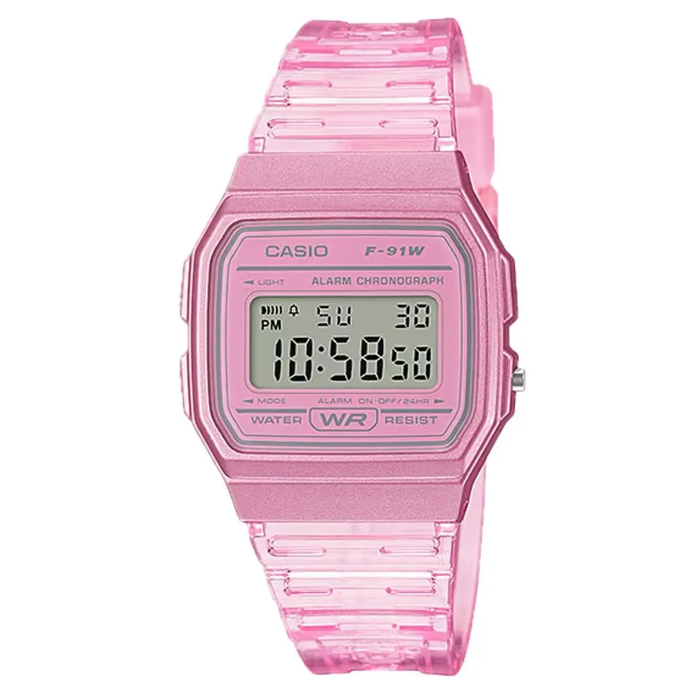 Casio Men's Transparent Pink Digital Watch - F-91WS-4CF
