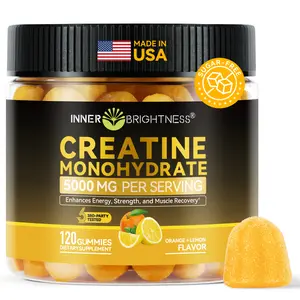 INNER BRIGHTNESS Creatine Gummies 120 Count, 5000 mg Creatine Monohydrate for Man & for Women, Orange Lemon Flavor, 3rd-party Tested, Support Muscle, Support Energy & Strength, Sugar Free, Vegan, Made in the USA