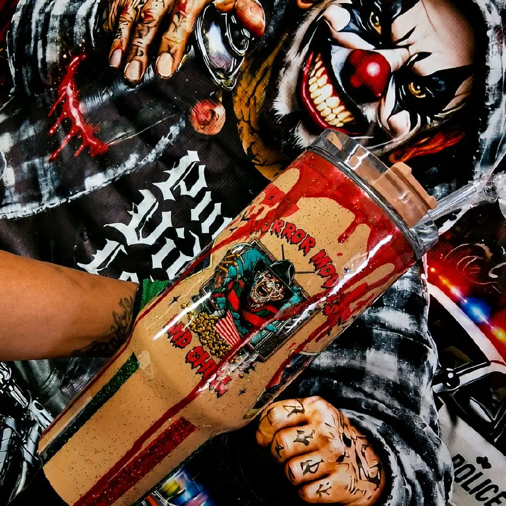 Freddy Krueger Horror Movies & Chill 40oz stainless steel Epoxy Drip Tumbler