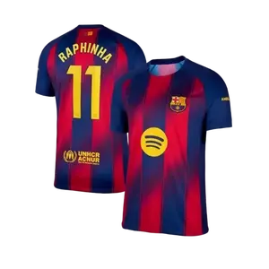 Unisex Soccer/Football Barcelona Team RAPHINHA #11 Laliga 2025/26 Home Stadium Replica Jersey - White