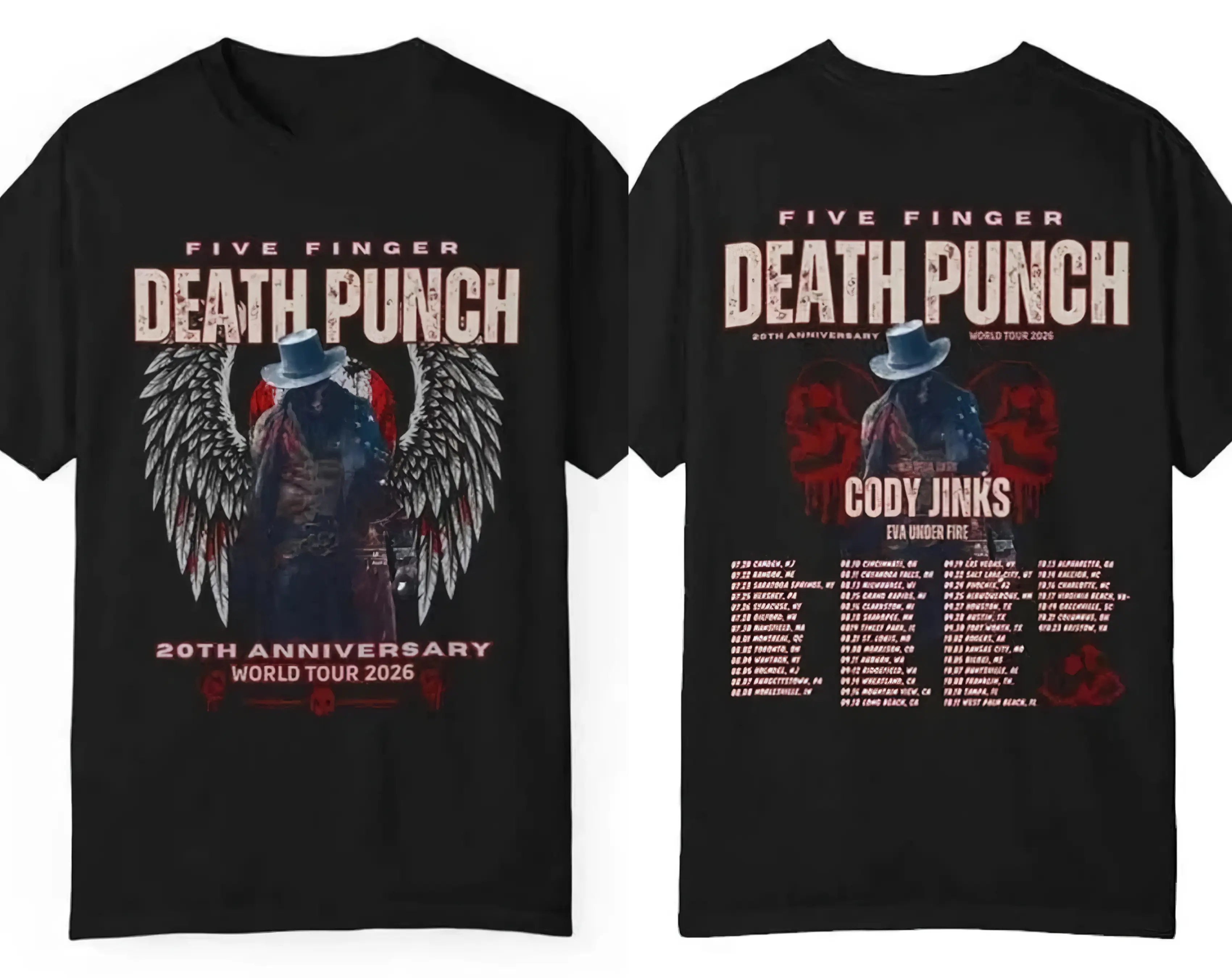 Retro Five Finger Death Punch Shirt, Metal Music Rock Band Shirt, 20th Anniversary World Tour 2026 North America City Dates Shirt, Rock Music Lover Shirt, Vintage Band Shirts.