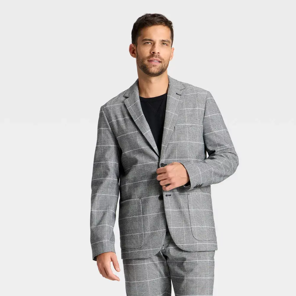 Houston White Men's Houndstooth Glen Plaid Blazer, Polyester, Spandex, Fabric, Rayon
