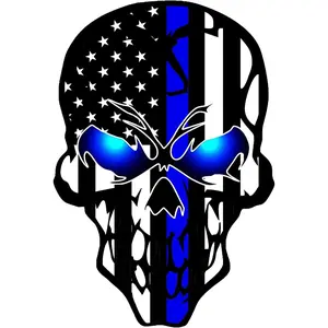 2 Pack Car Decals Stickers Skull Reflective US Flag with Thin Blue Line, Honoring Police Law Enforcement Vinyl Stickers Van Trucks Women Men Motorcycle Laptop Decals Skateboard Bike Bumper Window