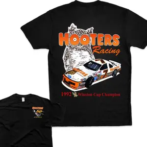 Hooters Racing T-Shirt, 1992 Winston Cup Champion Graphic Tee, Vintage NASCAR Race Car Shirt with Owl Logo, Classic Motorsports Tee for Racing Fans