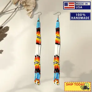 Multi-Color Long Beaded Handmade Earrings For Women
