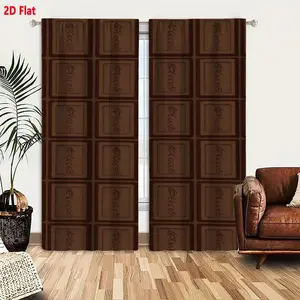 2D Flat  Chocolate Themed Curtain 2 Piece Set, Seamless Repeating Pattern with Rectangular Chocolate Blocks, Dark & Light Brown Shades, for Bedroom Living Room Decor, Stylish Brown Tiled Background Curtains