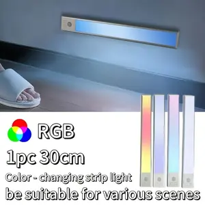 Long Strip Motion Sensor RGB Ultra-Thin USB Rechargeable Induction Light, Portable Atmosphere Lamp for Kitchen Cabinets, Stairs, Hallway, Home Office, RGB Atmosphere Lights