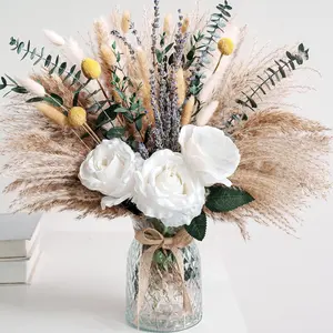 Faux Flower Arrangement with Vase, Center Pieces Decoration for Table, Pampas Grass Floral Decor, Thanksgiving & Christmas Coffee Table Decorations, Artificial  in Vase, Centro de Mesa