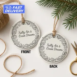 Salty Air Ocean Dreams Ornament, Seashell Gift, Beach Decor, Starfish Shells, Coastal Ornament, Nautical Christmas Ornament