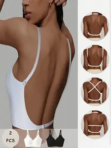 2-piece set black and white seamless comfortable women's bra set, multi back shaping U-shaped backless style Wireless Bras