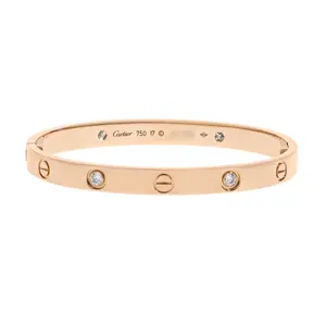 Pre-owned Cartier 4 Diamond Love Bracelet Size 17