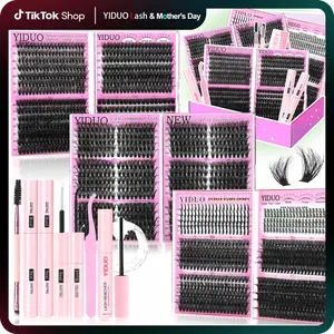 YIDUO 6 Box Mix Lashes Clusters Kit Gift Packs 1686Pcs with 2X Bond&Seal Volume Mega/Bottom Soft Extension False Eyelash Wispy Natural DIY Individual Clusters Lash Kit for Beginners Bulk Pack